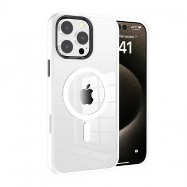 iPhone 16 Pro Clear Hard Case Cover with Metal Camera Lens: Magnetic Design, MagSafe Compatibility, Enhanced Camera Screen Guard, Anti-Scratch Protection - White